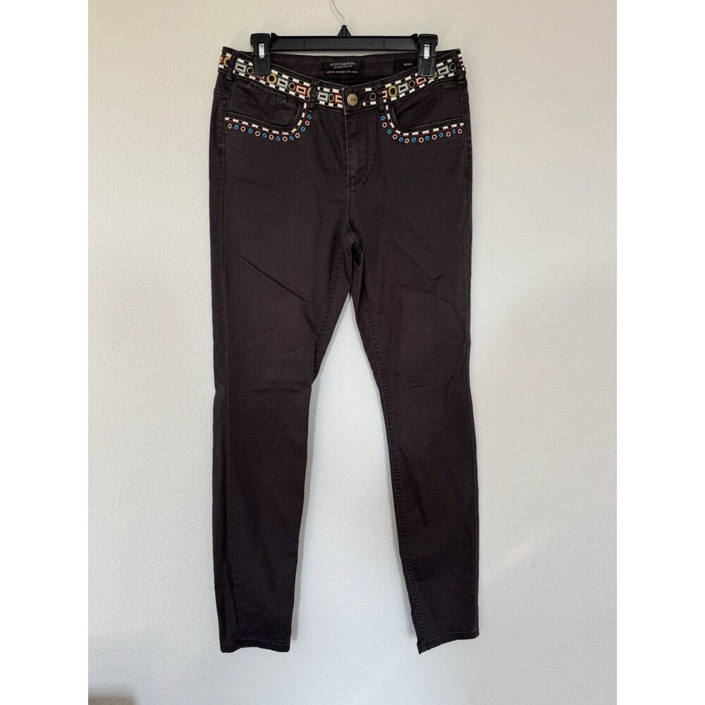 Scotch & Soda Grommet Embroidered Skinny Pants 30/32 Boho Festival Beaded Trim